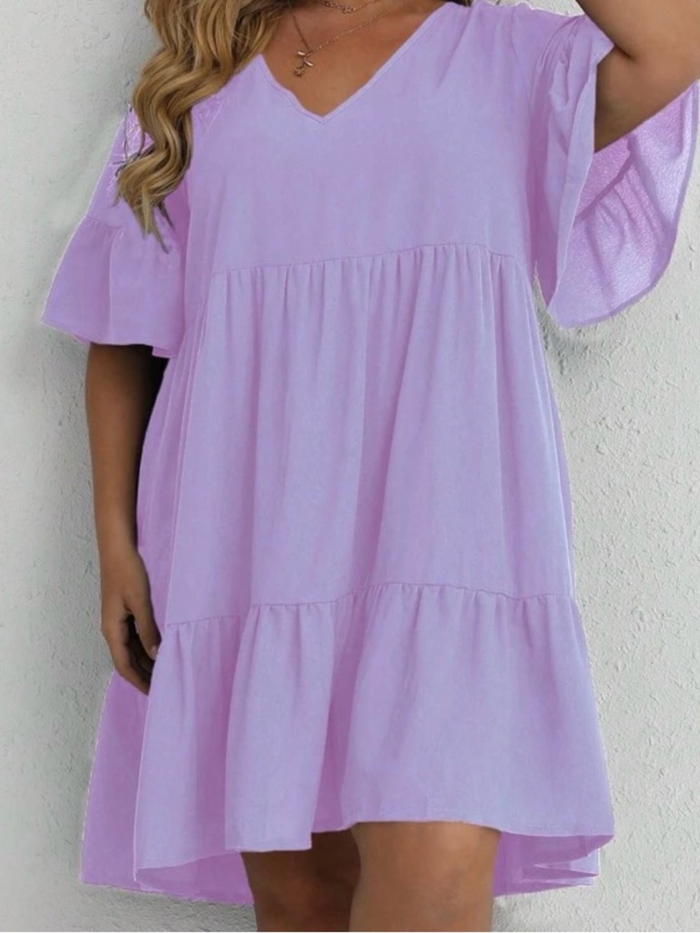 SHEIN Plus 3X/4X Lavender Tiered Babydoll Dress | Flowy Flutter Sleeve Mini